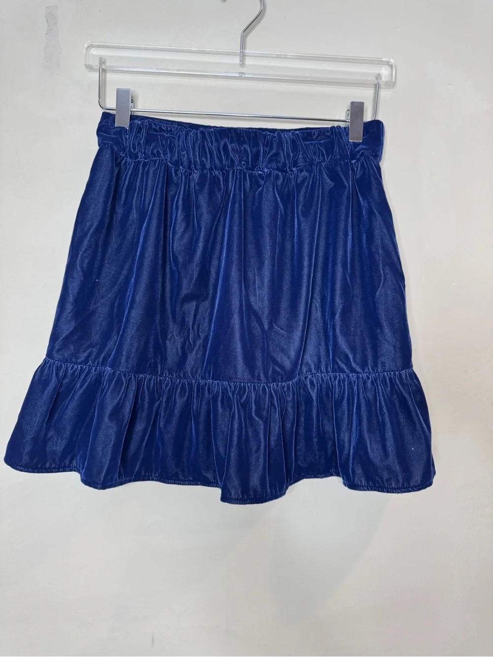 J.Crew Navy Velvet Ruffle Hem Mini Skirt XS Lined Pull-On